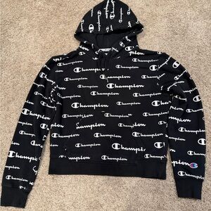 Champion Black Hoodie with White Logo Accents